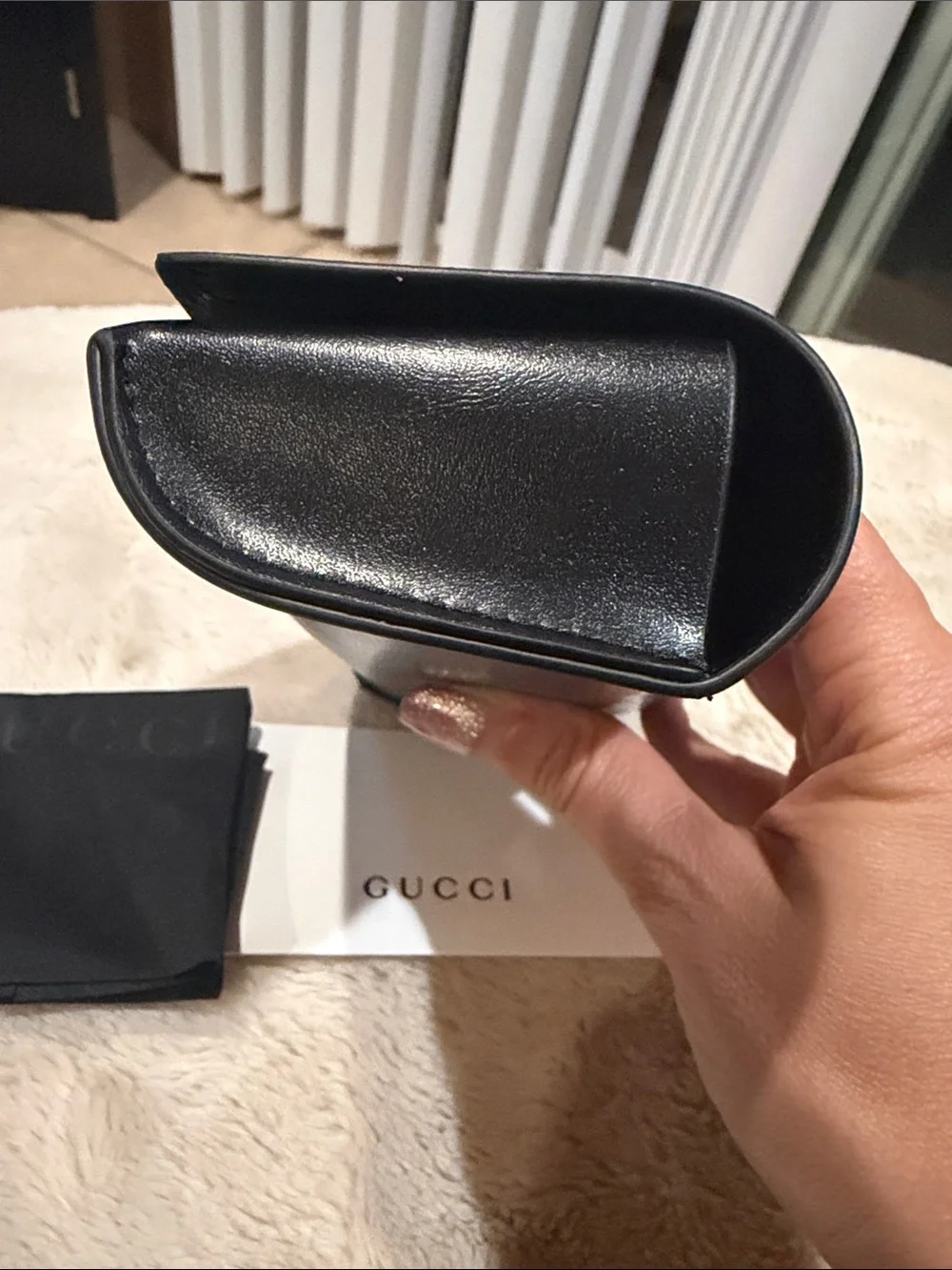 Gucci Black Leather Glasses Case with Gold Logo